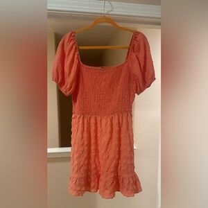 NWOT Juniors' Lily Rose Smocked Top Skater Orange Peach Coral Dress. Size Large.